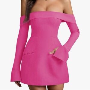 Amazon Vibrant Pink Off-Shoulder Long Sleeve Dress